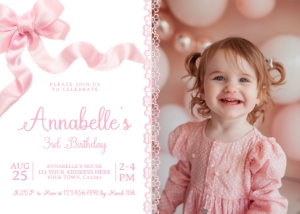 Coquette Birthday Invitation with Photo - www.printerfairy.com design preview