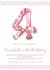 Coquette 4th Birthday Invitation with photo - www.printerfairy.com design preview