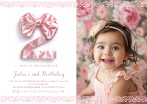 Coquette 2nd Birthday Invitation with photo - www.printerfairy.com design preview