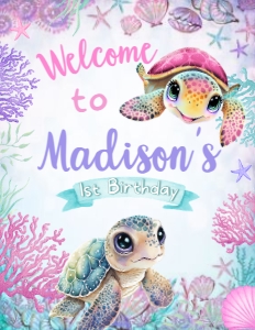 Turtle Birthday Welcome (Pink) - www.printerfairy.com design preview