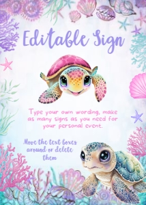 Turtle Birthday Editable Sign (Pink) - www.printerfairy.com design preview