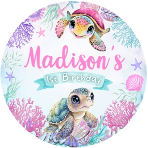 Turtle Birthday Topper (Pink) - www.printerfairy.com design preview