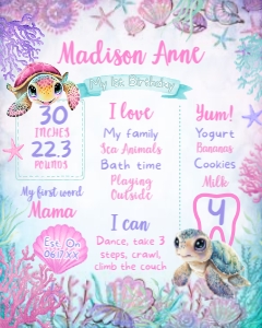 Turtle Birthday Board (Pink) - www.printerfairy.com design preview