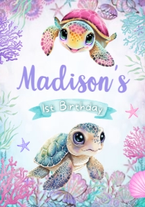 Turtle Birthday Drink Pouch (Pink) - www.printerfairy.com design preview