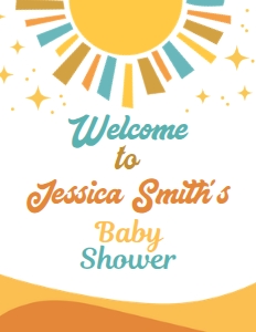 Here Comes The Sun Baby Shower Welcome Sign (yellow) - www.printerfairy.com design preview