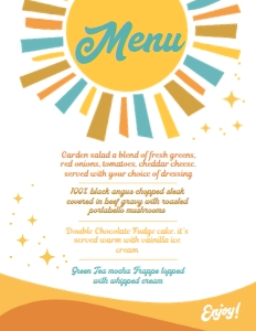 Here Comes The Sun Baby Shower Menu (yellow) - www.printerfairy.com design preview