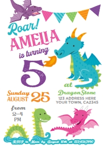Dragons  Birthday Invitation (Pink & Purple) - www.printerfairy.com design preview