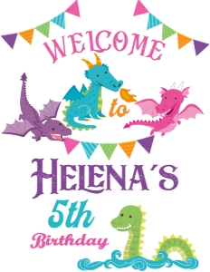 Dragons Birthday Welcome Sign 8.5x11 (pink&purple) - www.printerfairy.com design preview