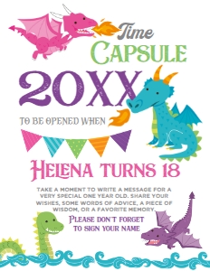 Dragons Birthday Time Capsule Sign (pink&purple) - www.printerfairy.com design preview