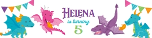 Dragons Birthday Water Bottle Label (Pink & Purple) - www.printerfairy.com design preview