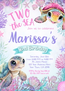 Turtle Birthday Invitation-2nd Birthday (Pink) - www.printerfairy.com design preview