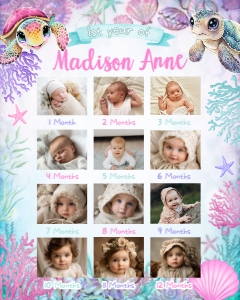 Turtle Birthday Photo Board (Pink) - www.printerfairy.com design preview