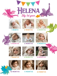 Dragons Birthday Photo Board (Pink & Purple) - www.printerfairy.com design preview