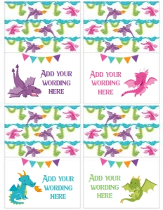 Dragons Birthday Food Tents (pink&purple) - www.printerfairy.com design preview