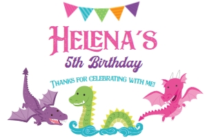 Dragons Birthday Gable Box (pink&purple) - www.printerfairy.com design preview