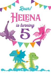 Dragons Birthday Drink Pouch Label (pink&purple) - www.printerfairy.com design preview