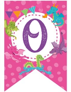 Dragons Birthday ONE Banner (pink&purple) - www.printerfairy.com design preview