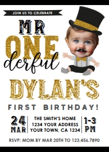Mr. ONEderful Birthday Invitation (white) - www.printerfairy.com: Mr. ONEderful Birthday Invitation (white) - www.printerfairy.com