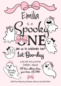 Coquette Ghost Birthday Invitation_2 (pink) - www.printerfairy.com: Coquette Ghost Birthday Invitation_2 (pink) - www.printerfairy.com