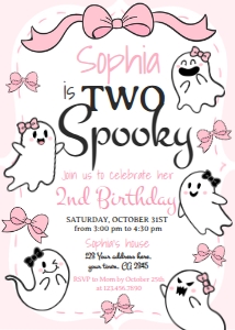Coquette Ghost 2nd Birthday Invitation (pink) - www.printerfairy.com: Coquette Ghost 2nd Birthday Invitation (pink) - www.printerfairy.com