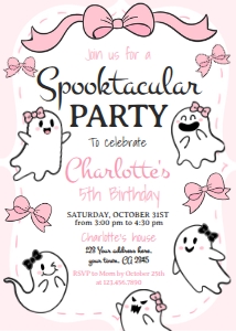 Coquette Ghost Birthday Invitation (pink) - www.printerfairy.com design preview
