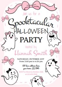 Coquette Ghost Halloween Invitation (pink) - www.printerfairy.com design preview
