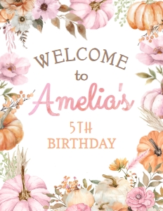 Little Pumpkin Girl Welcome Sign 8.5x11 (pink, orange) - www.printerfairy.com design preview