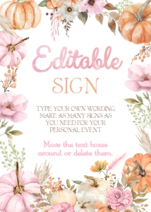 Little Pumpkin Girl Editable Sign 5x7 (pink, orange) - www.printerfairy.com design preview