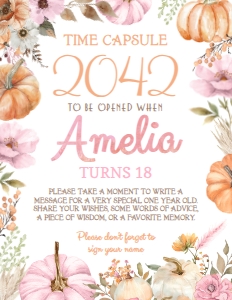Little Pumpkin Girl Time Capsule Sign (pink, orange) - www.printerfairy.com design preview