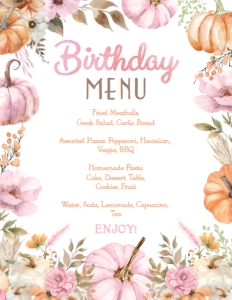 Little Pumpkin Girl Menu (pink, orange) - www.printerfairy.com design preview