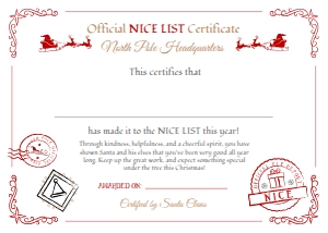 Official Letter to Santa 7x5 (certificate nice list) (red) - www.printerfairy.com design preview