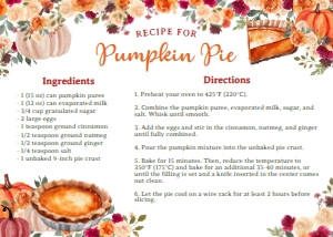 Thanksgiving Recipe Card PUMPKIN PIE (7x5) - www.printerfairy.com design preview