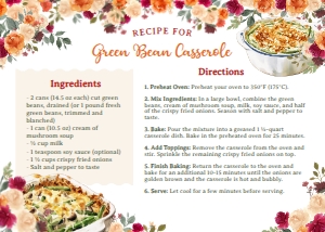 Thanksgiving Recipe Card GREEN BEANS (7x5) - www.printerfairy.com design preview