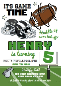 American Football Invitation (green) - www.printerfairy.com design preview
