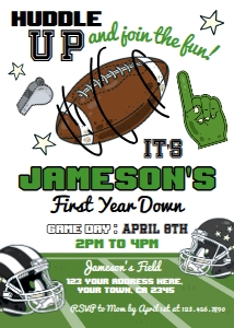 American Football Invitation 1st Birthday (green) - www.printerfairy.com design preview