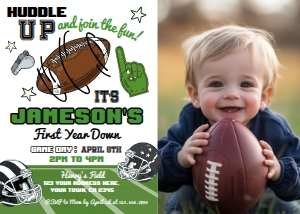 American Football Invitation 1st Birthday with photo (green) - www.printerfairy.com design preview