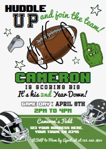 American Football Invitation 2nd Birthday (green) - www.printerfairy.com design preview