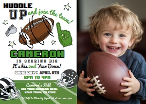 American Football Invitation 2nd Birthday with photo (green) - www.printerfairy.com design preview