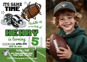 American Football Invitation with photo (green) - www.printerfairy.com design preview
