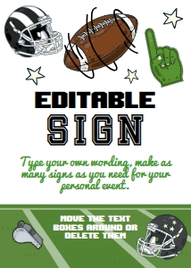 American Football Editable Sign 5x7 (green) - www.printerfairy.com design preview