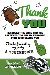 American Football Thank You Card 4x6 (green) - www.printerfairy.com design preview