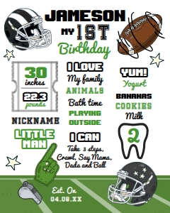 American Football Birthday Board (green) - www.printerfairy.com design preview