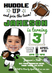 American Football Invitation WITH FACE (green) - www.printerfairy.com design preview