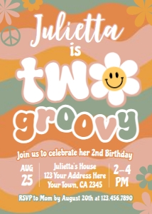Groovy 2nd Birthday Invitation (PFGO2) - www.printerfairy.com design preview