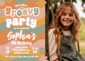 Groovy Birthday Invitation with photo (PFGO2) - www.printerfairy.com design preview
