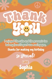 Groovy Birthday Thank You Card (PFGO2) - www.printerfairy.com design preview
