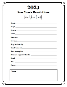 New Year Resolutions List - www.printerfairy.com design preview