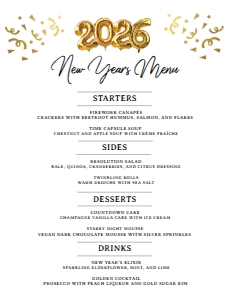 New Year Menu (white-gold) - www.printerfairy.com design preview