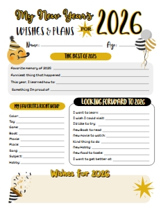 Kids Resolutions - New Year Card (gold&black) - www.printerfairy.com design preview