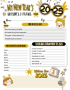 Kids Resolutions_2 - New Year Card (gold&black) - www.printerfairy.com design preview